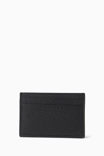 Elongated T Line Classic Card Holder in Pebbled Leather