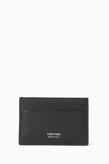 Elongated T Line Classic Card Holder in Pebbled Leather