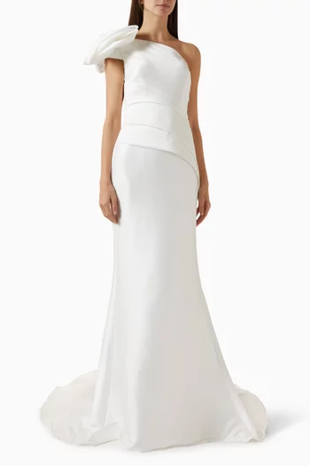 One-shoulder Train Gown in Satin