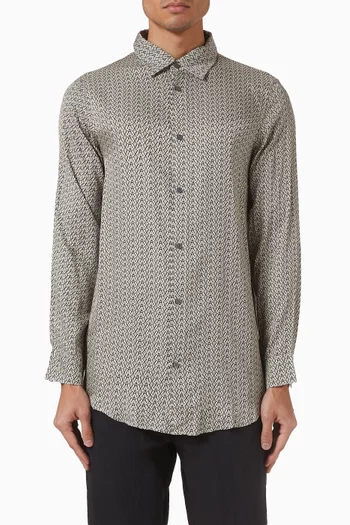 All-over AX Print Mandarin-collar Shirt in Technical Fabric