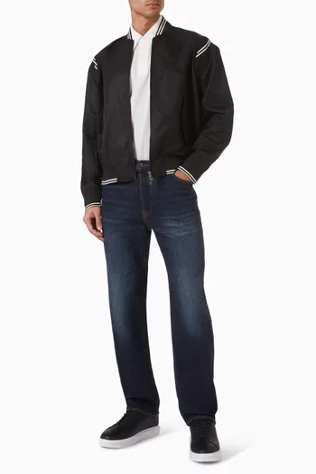 Contrast-trims Zip-up Jacket in Satin-Nylon