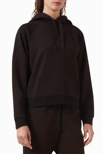 كنزة بغطاء رأس وطبعة شعار الماركة مطرز بالغليتر مزيج فيسكوز