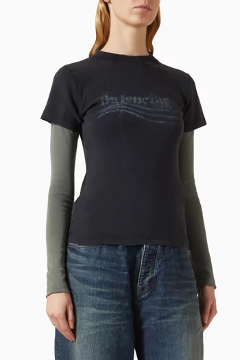 Washed Crayon Political Double-sleeve T-shirt