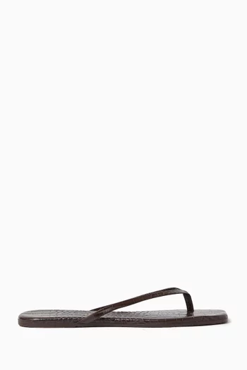 Square Toe Lily Flip-Flops in Croc-embossed Leather