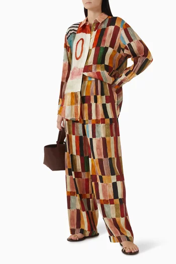 بنطال مارجوريل بقصة ساق واسعة مزيج كتان