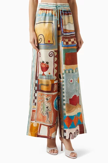 بنطال ميشيل بقصة ساق واسعة حرير