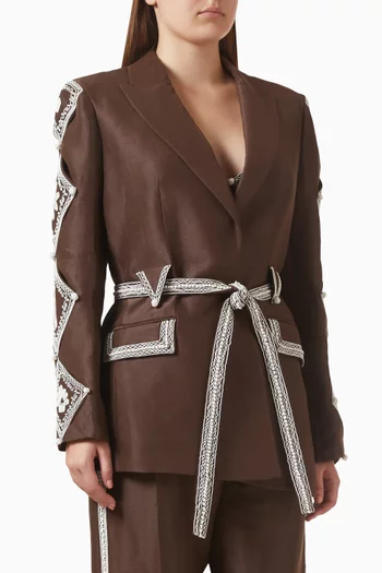 جاكيت لياندرا مطرز بحبال مزيج كتان