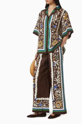 بنطال ماروك بقصة ساق واسعة كتان