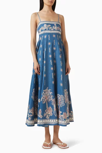 فستان صيفي أكاسيا مزين بنقشة كتان