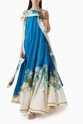 Luda Asymmetric Gown in Ramie