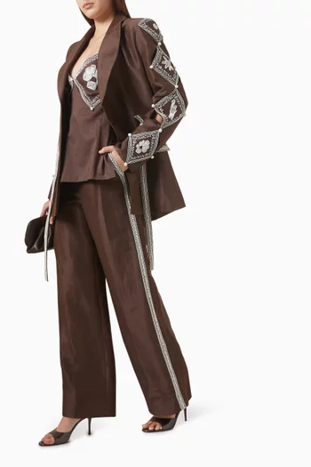 بنطال لياندرا مطرز بحبال مزيج كتان