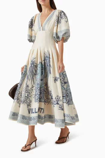 فستان فيلا رومانتيكا بتصميم مشد مزيج كتان