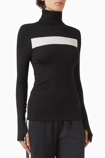 بلوزة لينون بياقة عالية جيرسيه مضلع