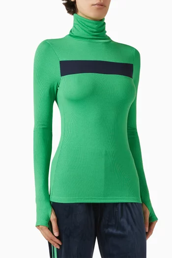 بلوزة لينون بياقة عالية جيرسيه مضلع