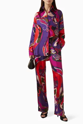 Orchidee-print Pants in Silk-twill