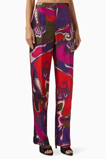 Orchidee-print Pants in Silk-twill