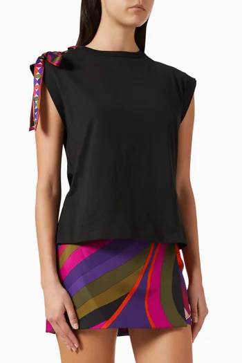 Printed Ribbon Tank Top in Cotton