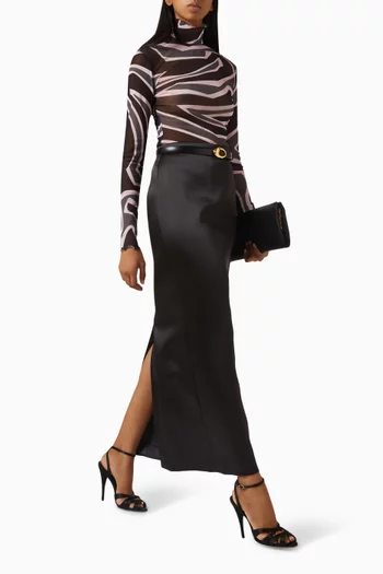 Abstract-print Turtleneck Top in Tulle