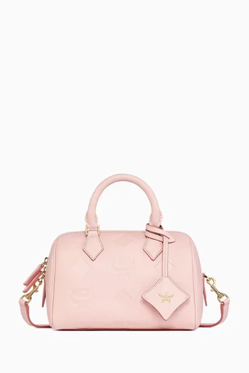 حقيبة ايلا بوسطن صغيرة جلد بنقشة شعار الماركة بحجم كبير