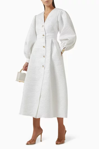 فستان متوسط الطول بأكمام منفوخة