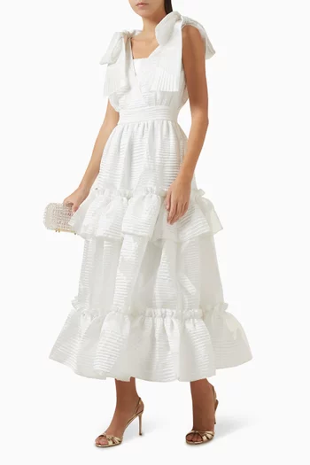 فستان متوسط الطول بكشكش