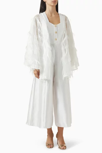 جمبسوت بأكمام بأساور مزينة بالريش