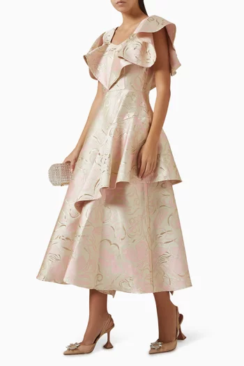 فستان متوسط الطول بكشكش على الأكمام