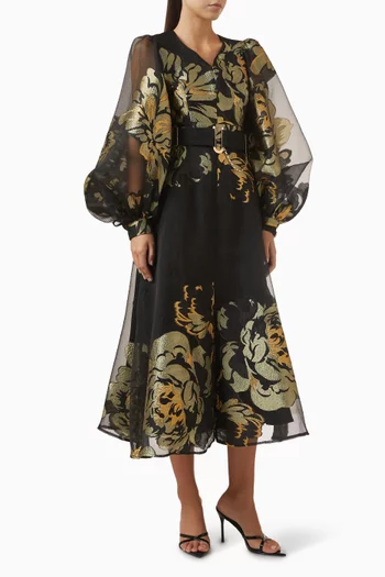 Floral-print Belted Midi Dress