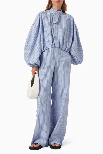 Drawstring Stripe Blouse in Cotton-blend