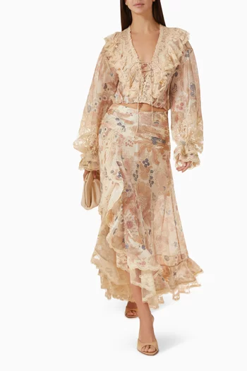 بلوزة ربيلين بأربطة مزيج كتان