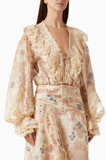 بلوزة ربيلين بأربطة مزيج كتان