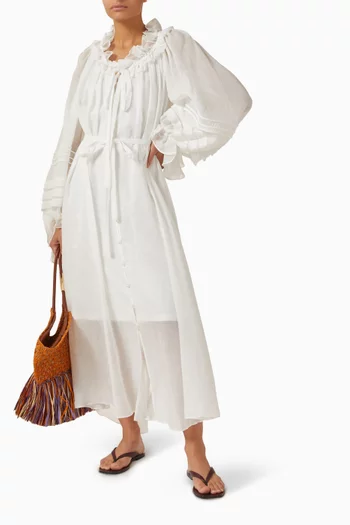 فستان ربيلين بقصة واسعة وأربطة قماش رامي