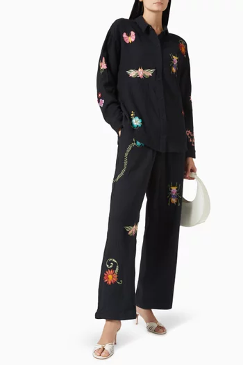 Serena Embroidered Pants in Cotton