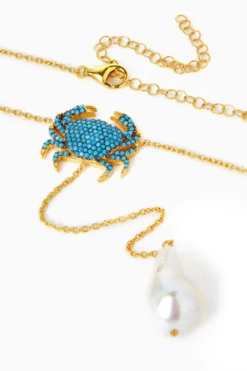 Crab Pearl Long Y Necklace in 24kt Gold-plated Bronze