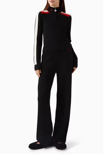 بنطال شاليه منسوج بقصة ساق واسعة صوف مارينو