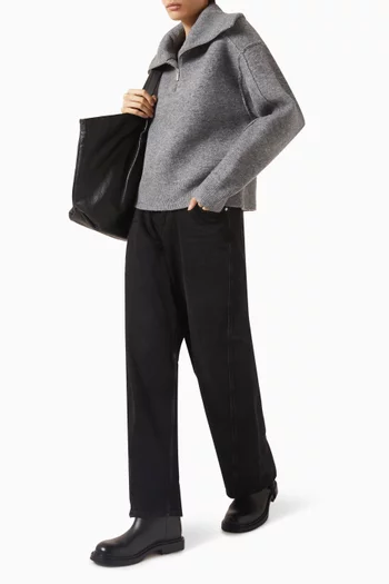 بنطال جينز أوفويد بقصة ساق واسعة دينم