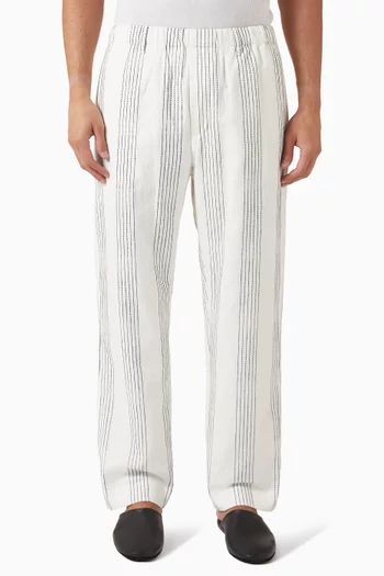 Textured Stripe Resort Pants in Linen-blend
