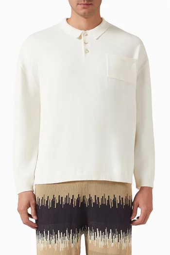 سترة بولو بقصة مربعة مزيج قطن وكشمير