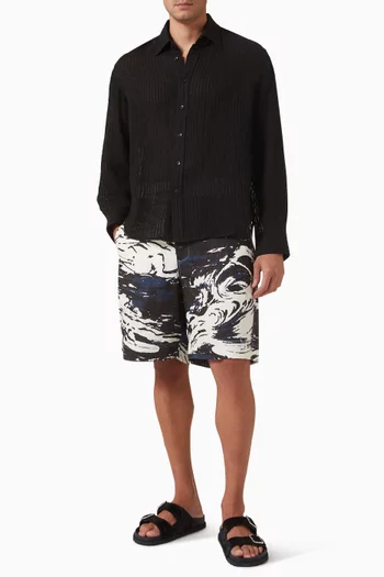 قميص بخطوط شفافة مزيج كتان منسوج