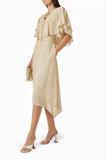 فستان متوسط الطول مزين بنقشة فيسكوز