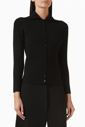 كارديغان بقصة ضيقة وياقة بولو مزيج فيسكوز