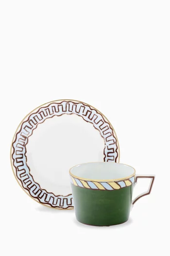 طقم فنجانين شاي وأطباق لونا بورسلين، قطعتان