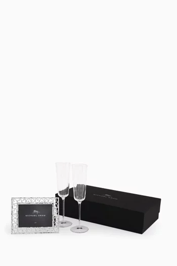 Reflective Champagne Flute & Heart Frame Gift Set