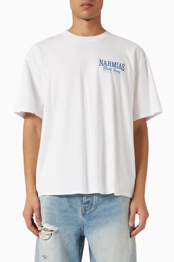 تي شيرت بطبعة Boat Tours وقصة مربعة قطن