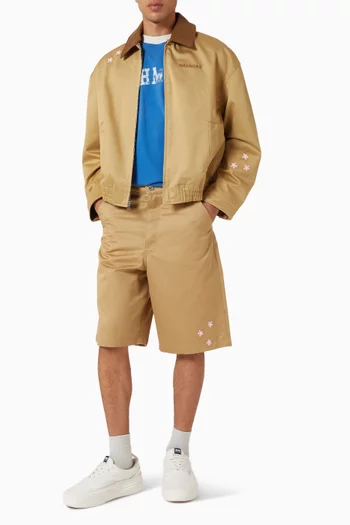 شورت وركر بتطريزات زهور قطن