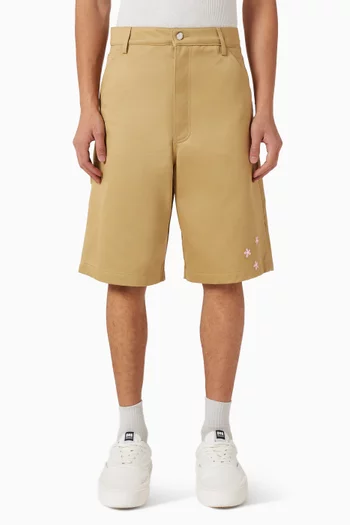 شورت وركر بتطريزات زهور قطن