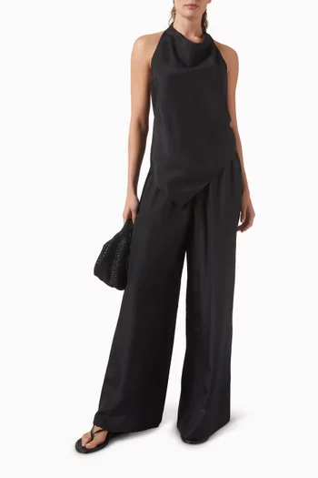 بلوزة جريد بحمالة حول الرقبة حرير