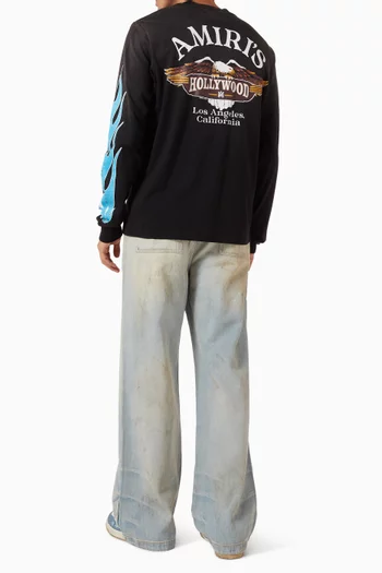 تي شيرت بطبعة نسر وشعلة نار قطن