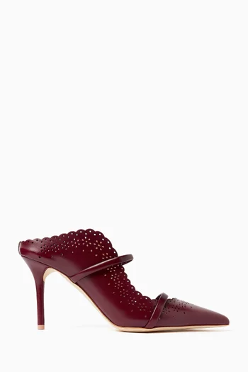 حذاء مورين مفتوح من الخلف بحافة مقصوصة بالليزر بكعب 85 مم جلد نابا