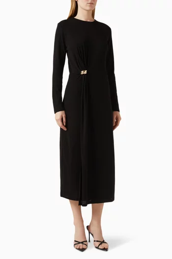 Cinched Waist Midi Dress in Wool-blend